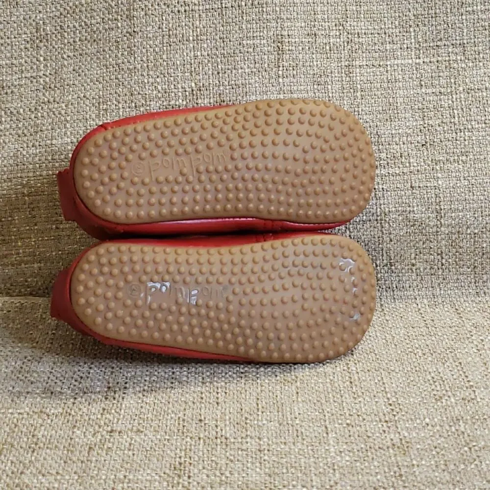Pom Pom Beginners 6 Scallops Red Baby Leather Size 23 Danish Design Soft Durable